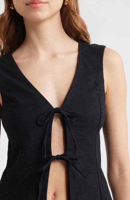 OPEN EDIT OPEN EDIT TIE FRONT LINEN BLEND TOP 