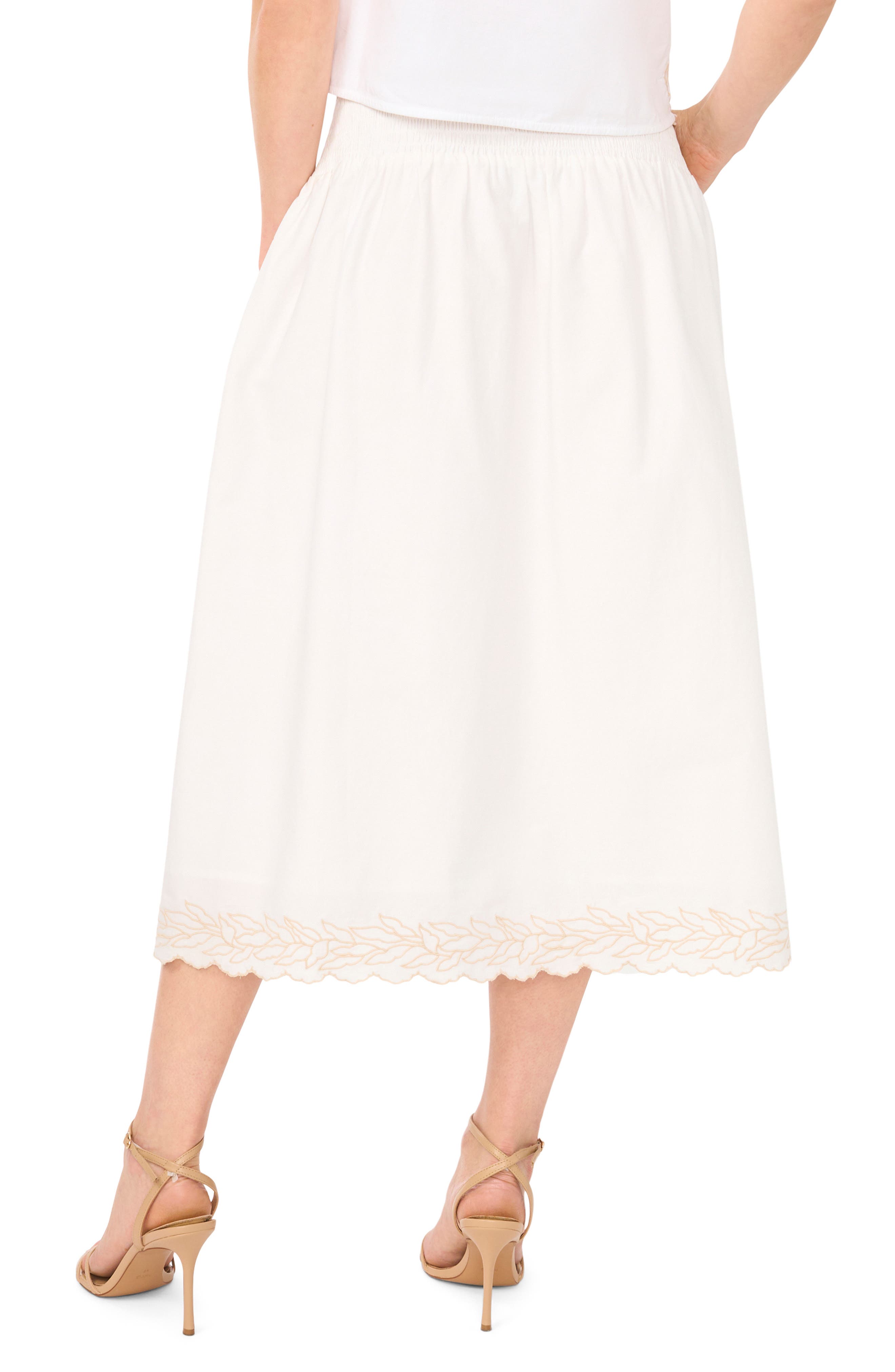 Smocked Waist Embroidered Midi Skirt - image 2