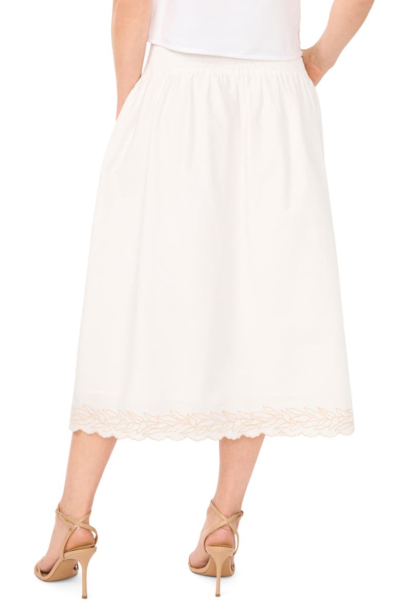 CeCe Smocked Waist Embroidered Midi Skirt, Alternate, color, Ultra White