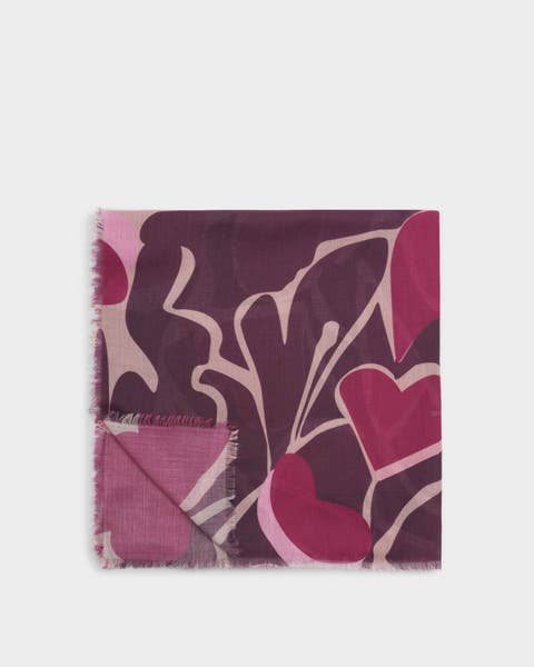 Organic Heart Printed Scarf in Maroon And Cherry