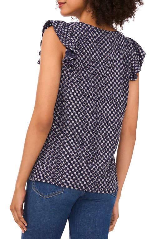 Cece Eyelet Flutter Sleeve Top In Blue