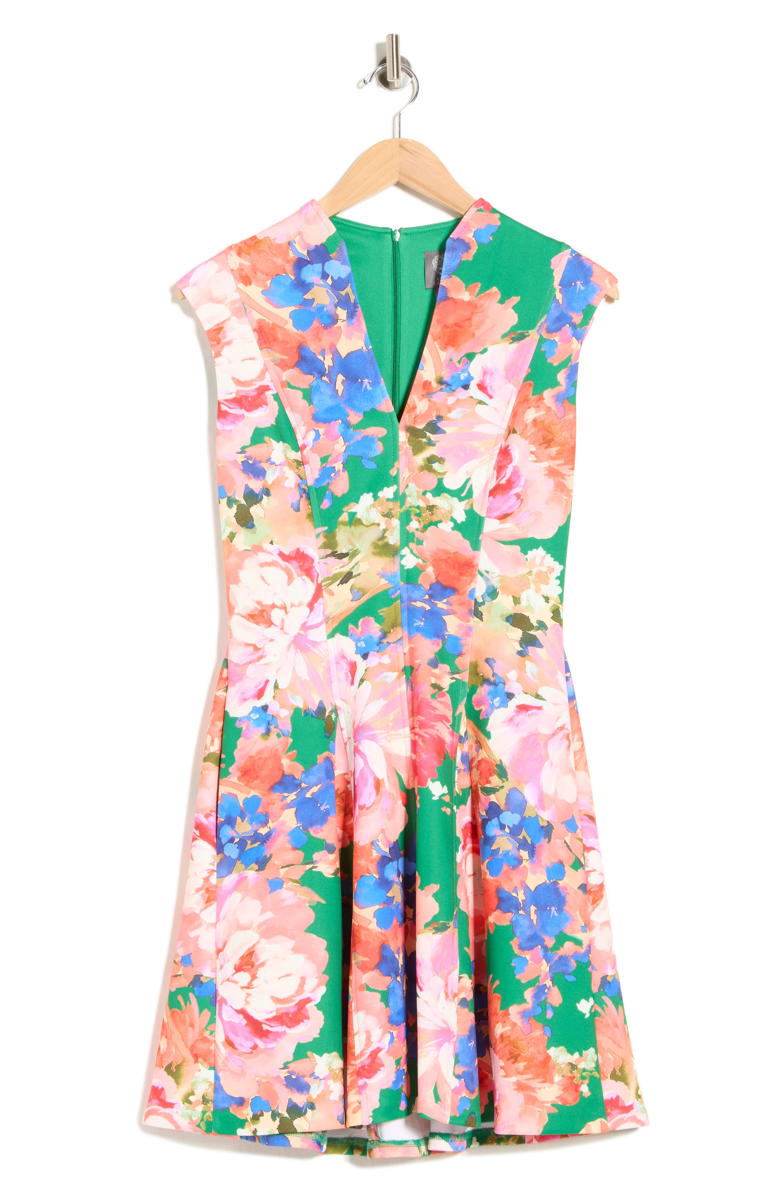 Vince Camuto Floral Sleeveless Scuba Fit & Flare Dress