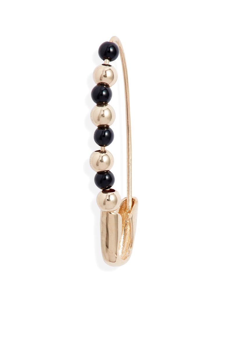 Friendship Onyx & 14K Gold Safety Pin Earring, Main, color, YELLOW GOLD/ BLACK ONYX
