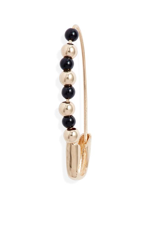 Friendship Onyx & 14K Gold Safety Pin Earring