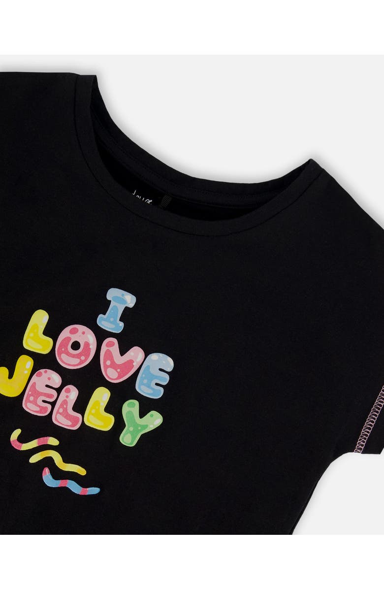 Deux par Deux Girl's Organic Cotton Tee With Print And Knot Black And Multicolored, Alternate, color,