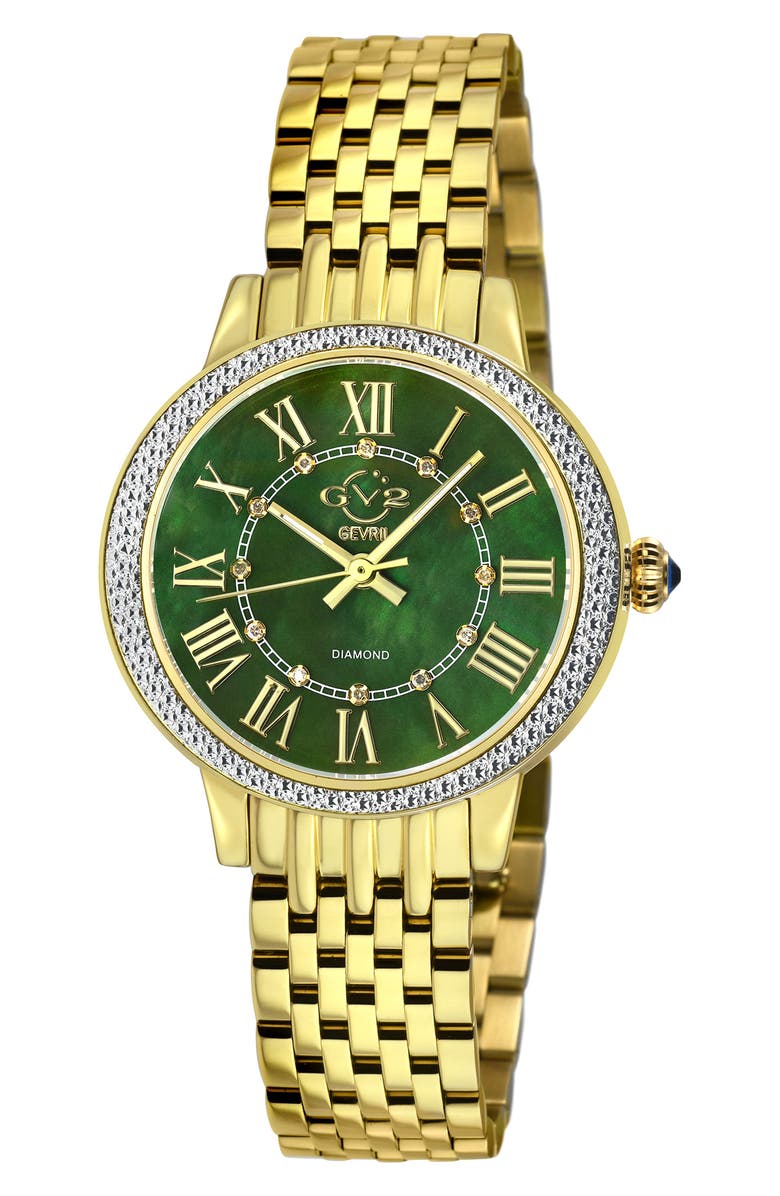 GV2 Astor III Diamond Swiss Bracelet Watch, 34mm - 0.06 ctw, Main, color, Gold