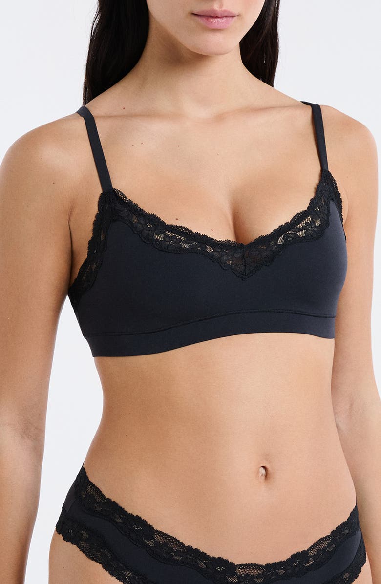 Etam Lace Trim Bralette, Main, color, Black