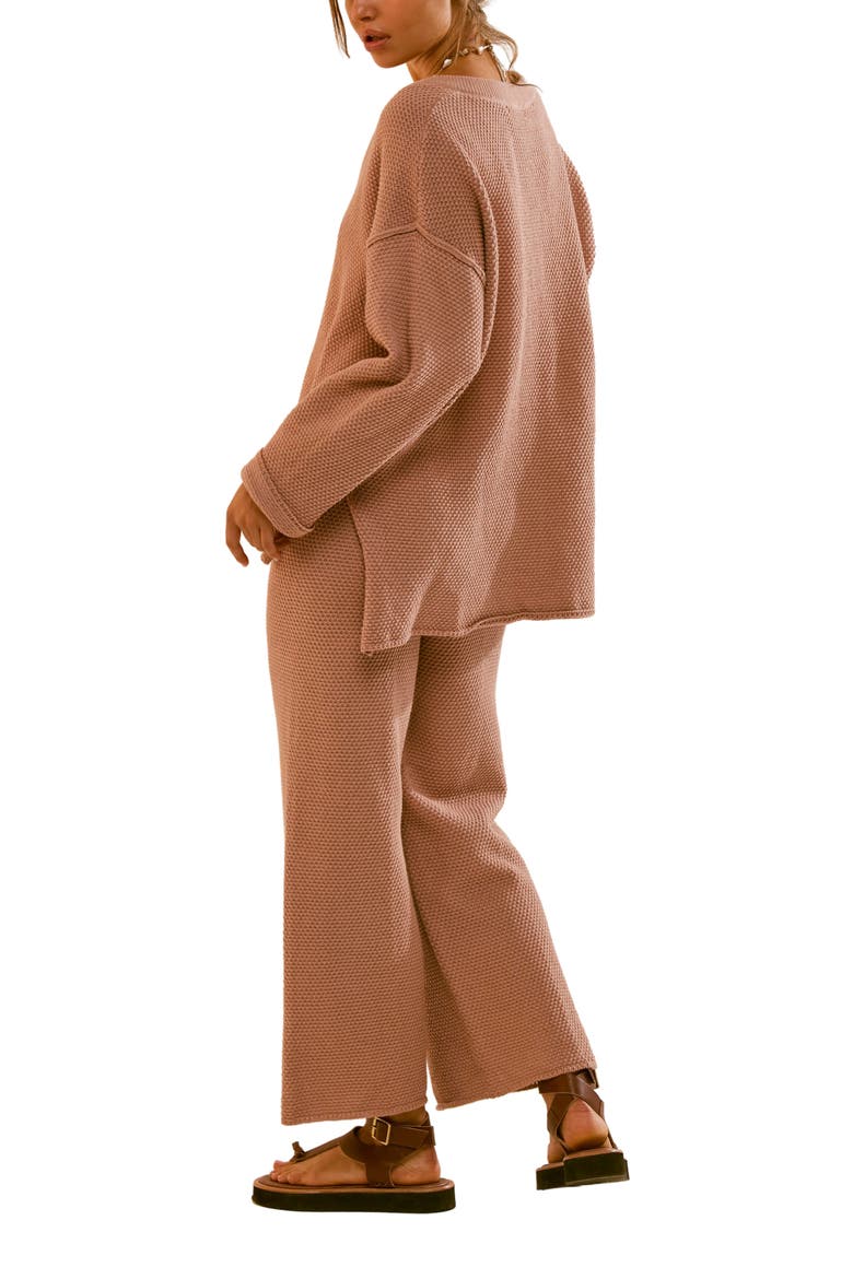 free-est Hailee Waffle Stitch Long Sleeve Top & Wide Leg Pants Knit Set, Alternate, color, TUSCANY