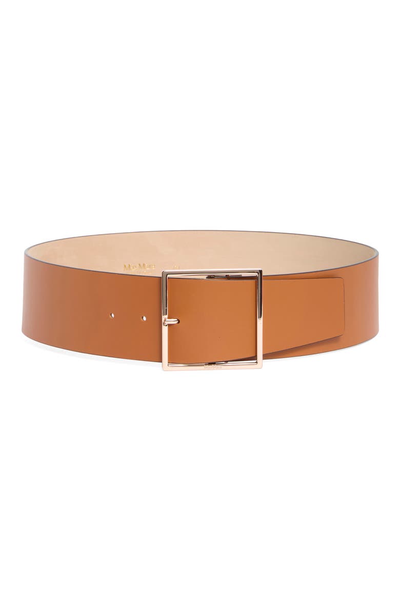 Square Buckle Leather Belt, Main, color, TOBACCO