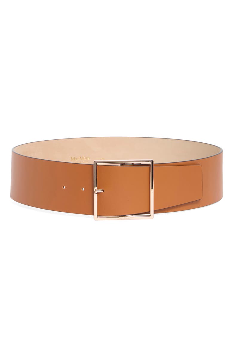 Max Mara Square Buckle Leather Belt, Main, color, Tobacco