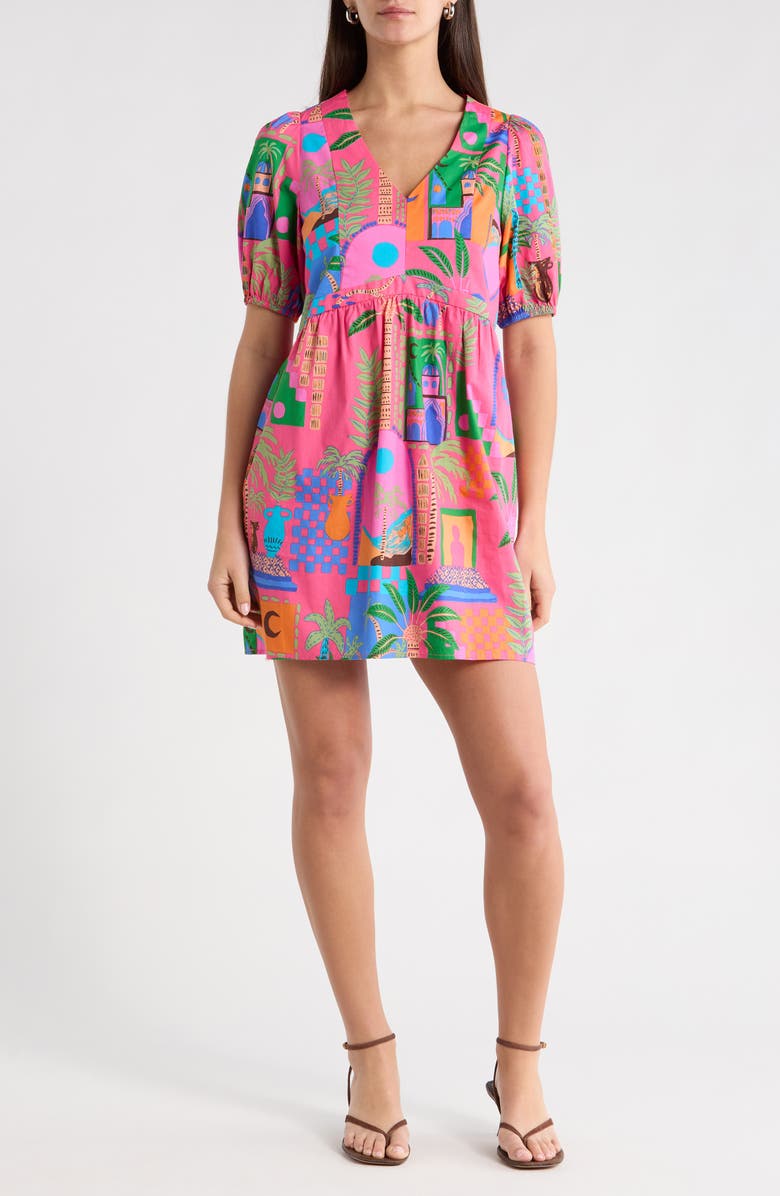 SUGARLIPS Lanus City Jerome Cotton Babydoll Dress, Main, color, Fuchsia-Multi