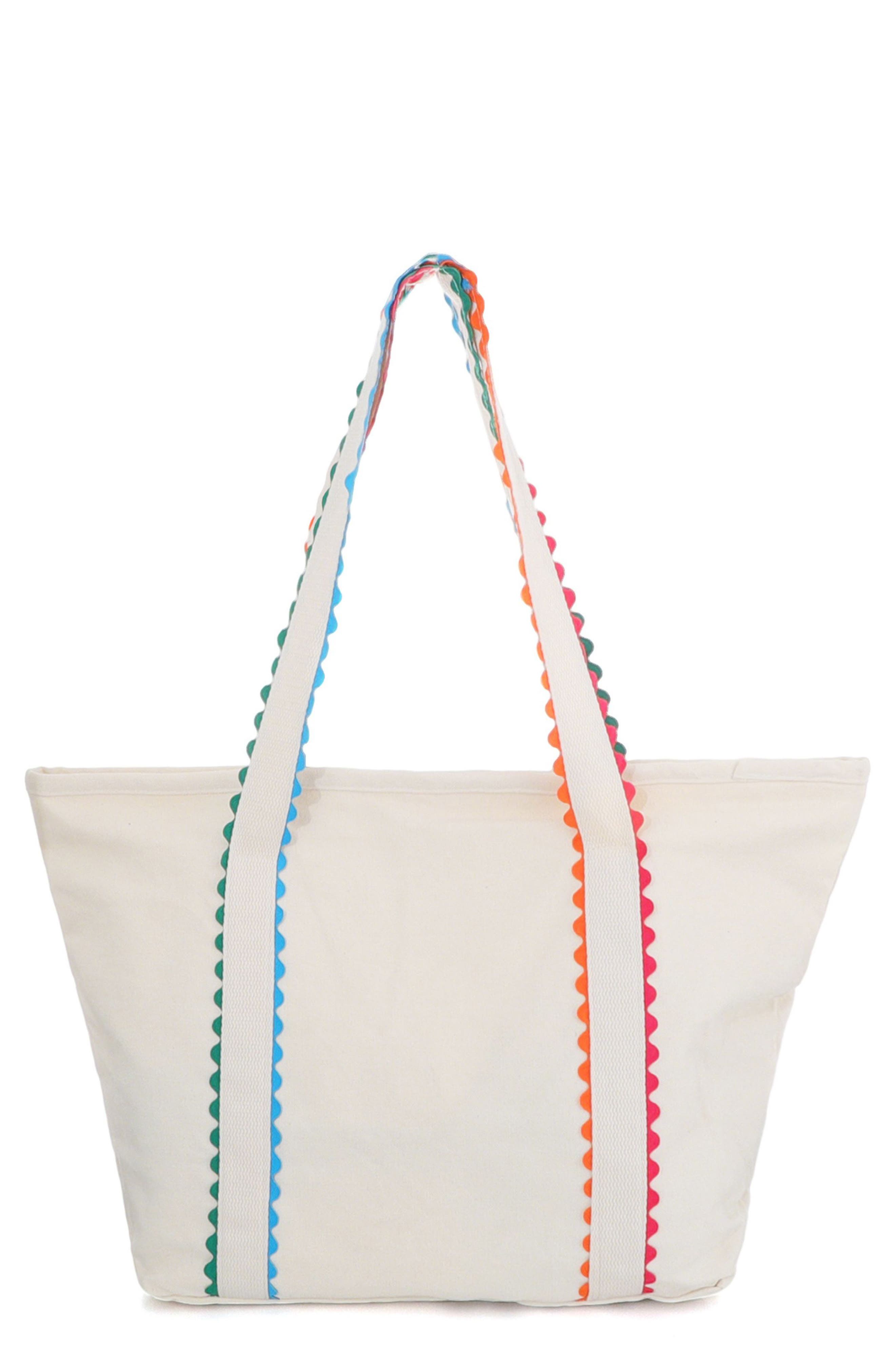 Ricrac Trim Canvas Tote, Main, color, WHITE