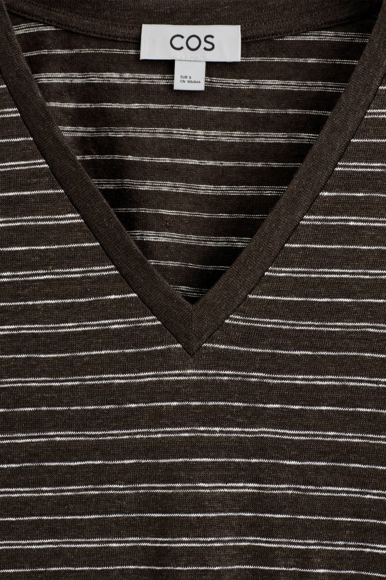 V-neck Linen T-shirt, Alternate, color, BROWN / WHITE / STRIPED