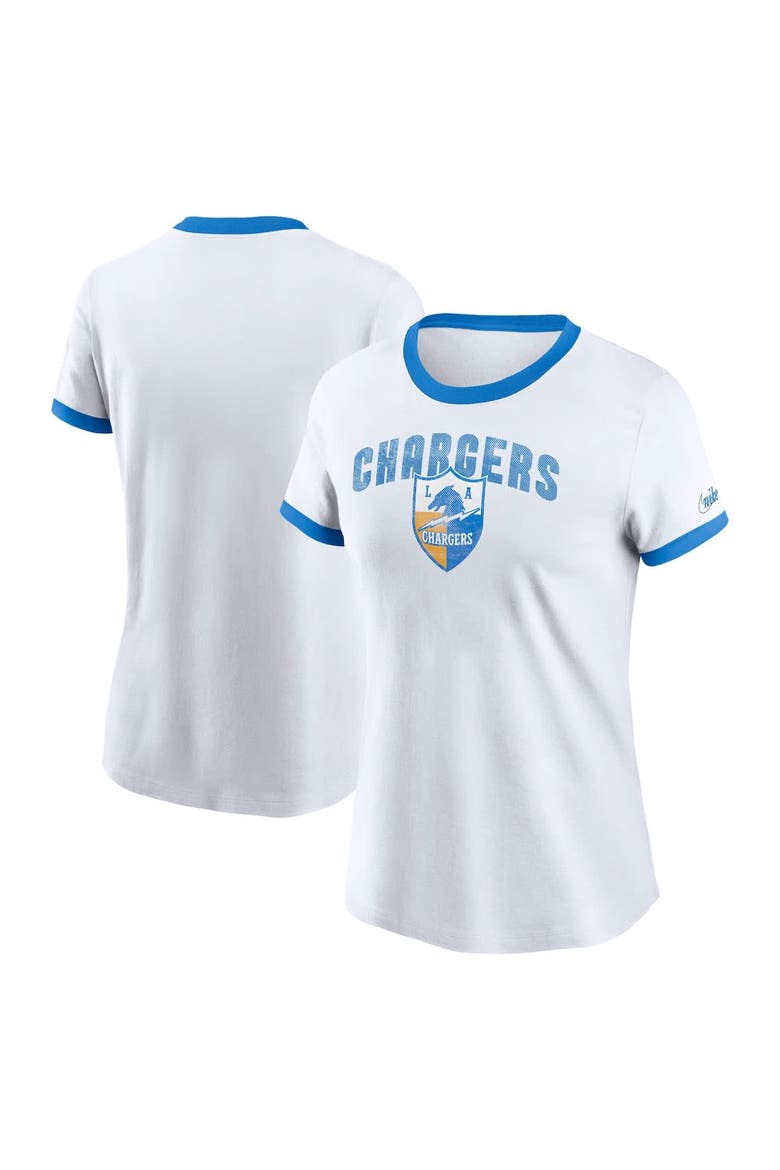 Women's Nike White Los Angeles Chargers Rewind Ringer Tri-Blend T-Shirt, Main, color, White