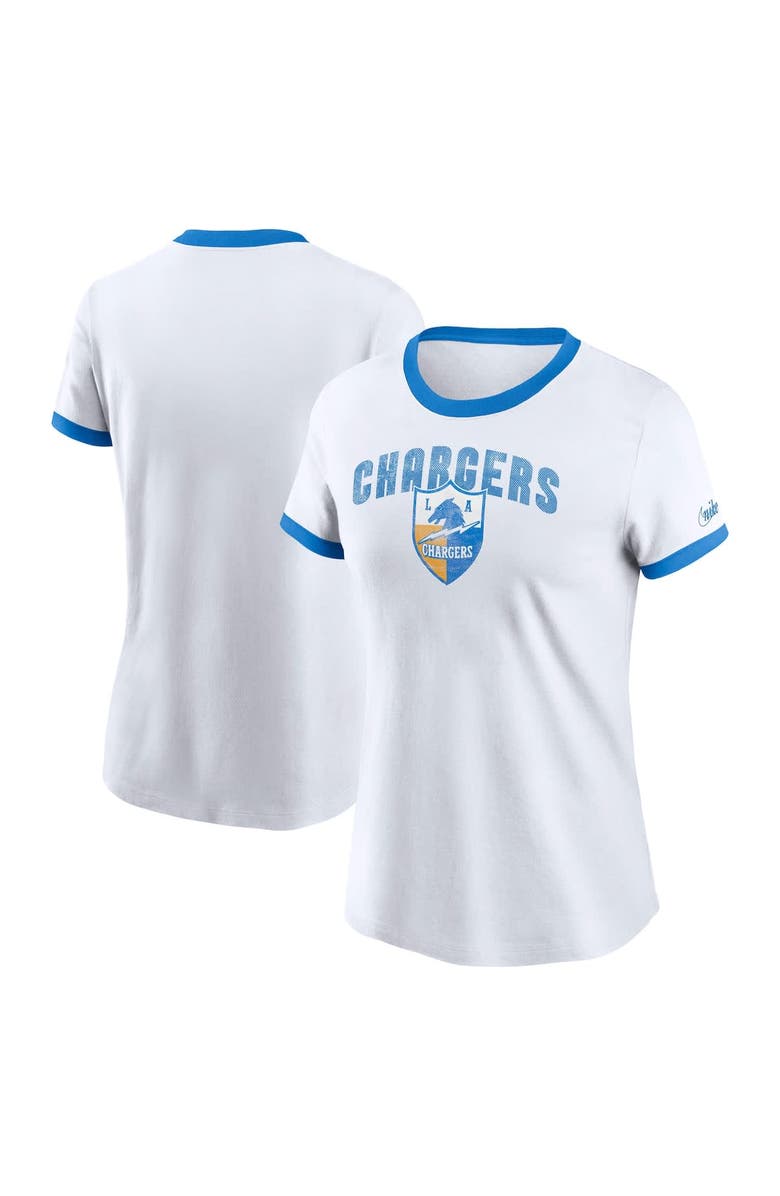Nike Women's Nike White Los Angeles Chargers Rewind Ringer Tri-Blend T-Shirt, Main, color, White