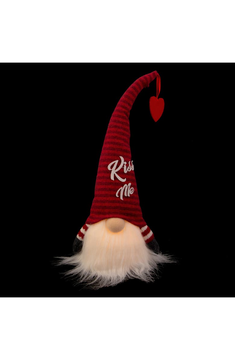 Northlight 14" Lighted Red Striped 'Kiss Me' Valentine's Day Gnome, Alternate, color, Red