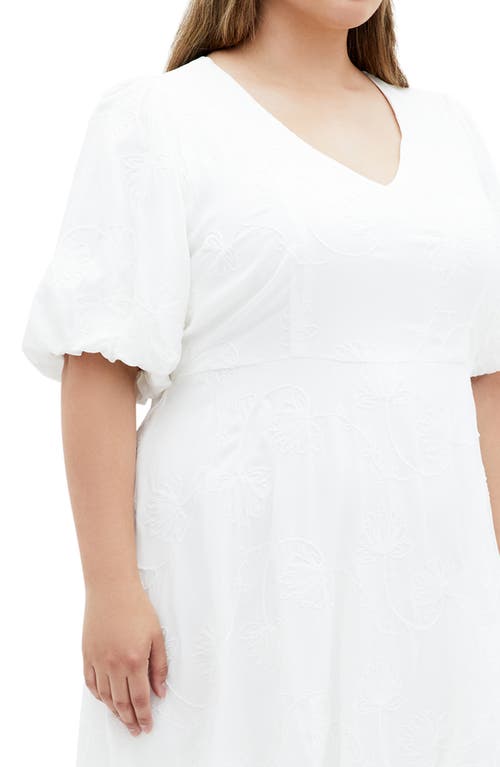 Shop City Chic Dottie Bubble Hem Puff Sleeve Dress In Ivory