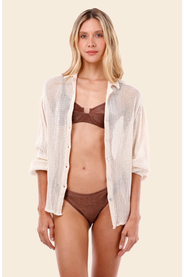 Malla Ikara Open Stitch Cover-Up Shirt, Alternate, color, IVORY