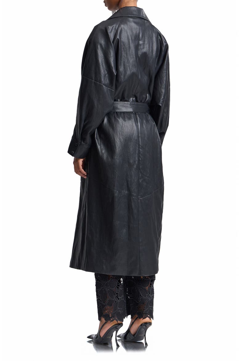 Shoulder Pad Faux Leather Long Coat, Alternate, color, BLACK