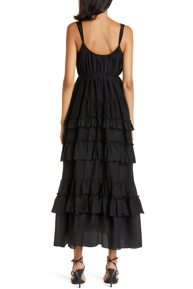 Kandra Ruffle Tiered Cotton & Silk Blend Dress, Alternate, color, BLACK