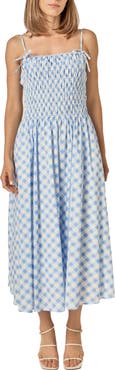 English Factory Checked Smocked Sleeveless Midi Dress