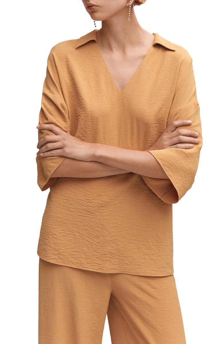 MANGO Oversize V-Neck Woven Tunic Top, Main, color,