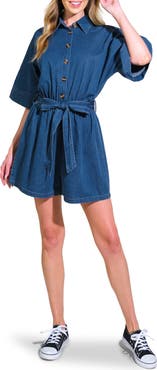 FLYING TOMATO Chambray Tie Waist Romper