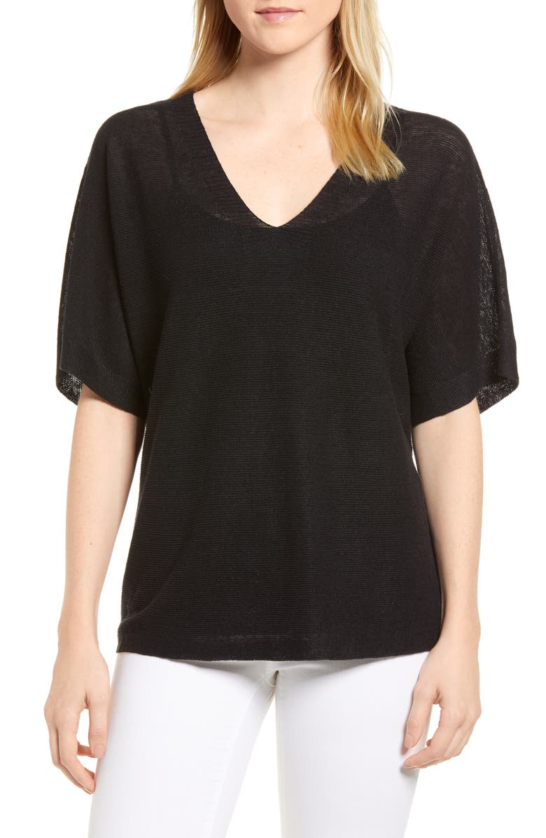 Eileen Fisher V-Neck Organic Linen Top, Main, color, 