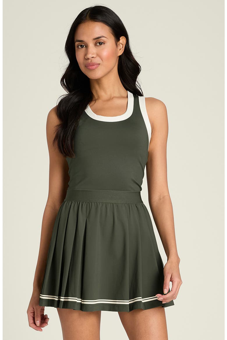 Contrast Scoop Neck Pleated Dress, Alternate, color, GRAPE LEAF