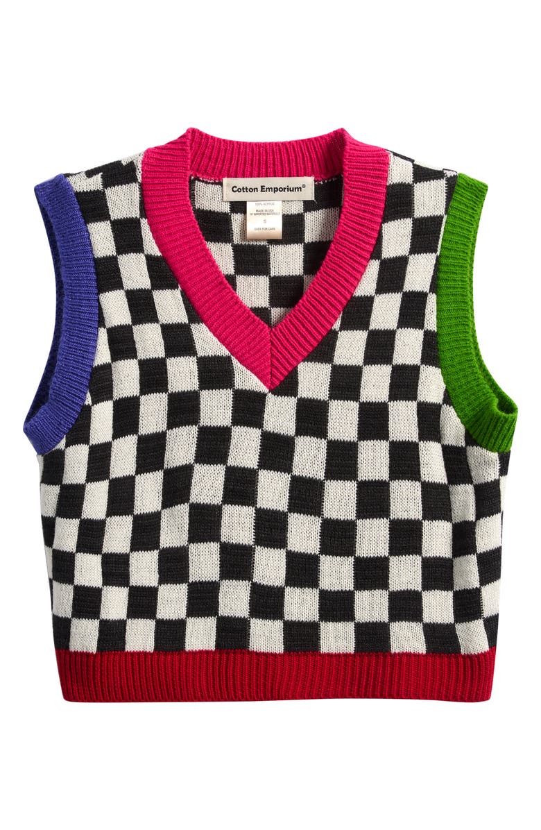 Cotton Emporium Kids' Checker Sweater Vest, Main, color, Black White Check