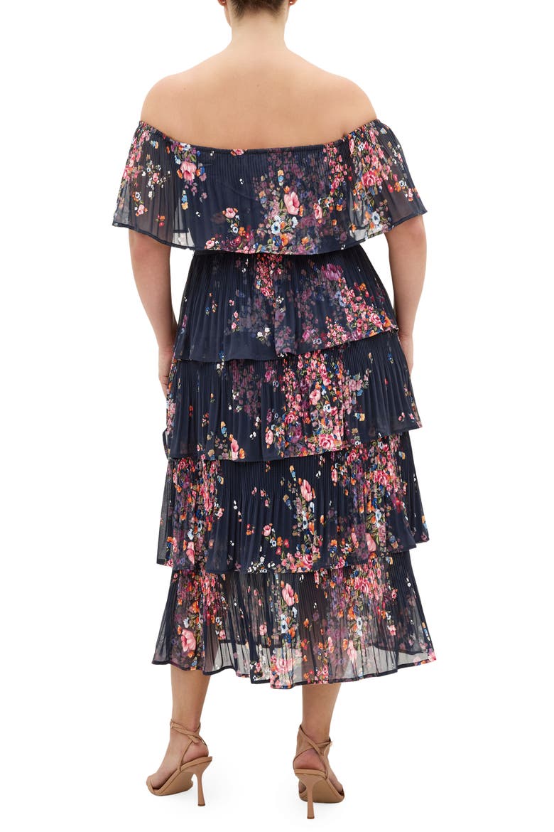 Night Garden Off the Shoulder Tiered Midi Dress, Alternate, color, ROYAL BLUE