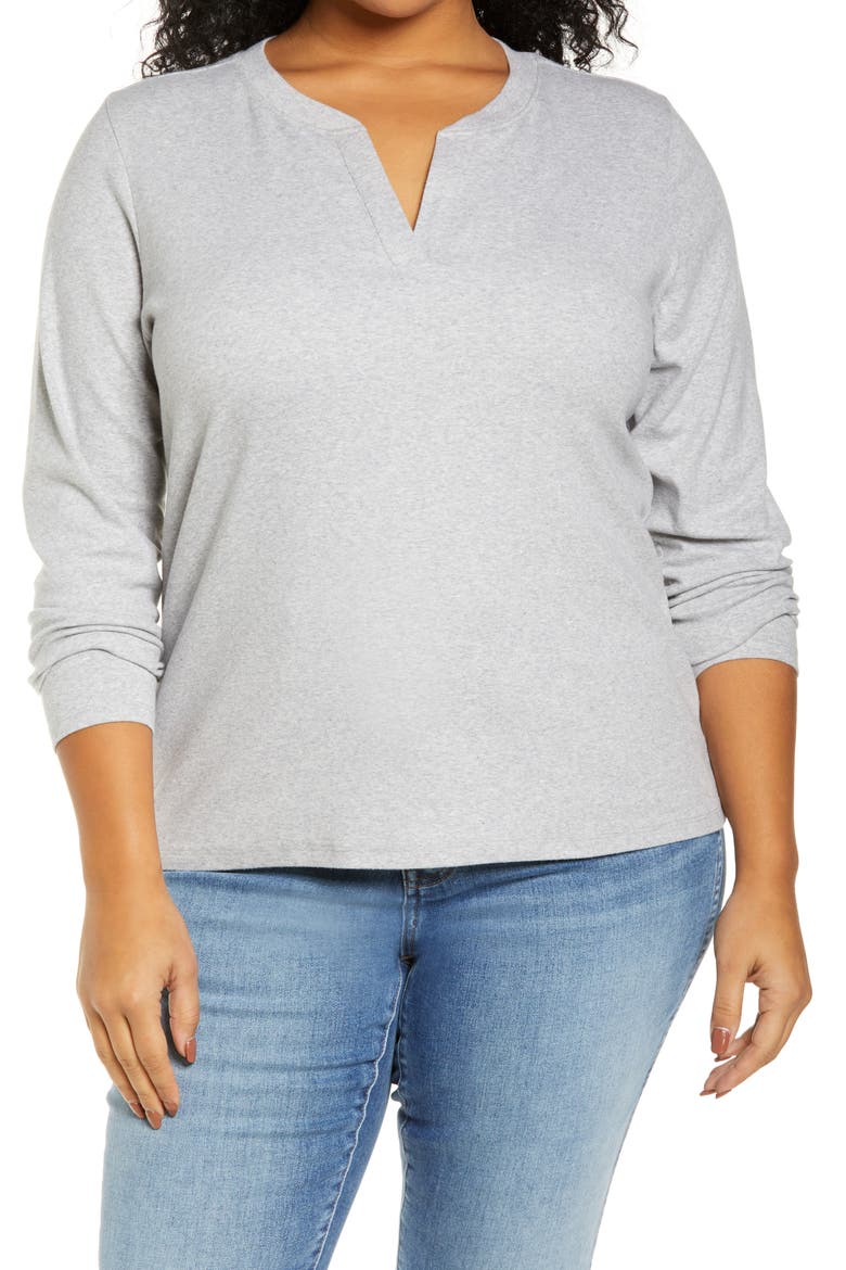 Split Neck Long Sleeve T-Shirt, Main, color, GREY HEATHER