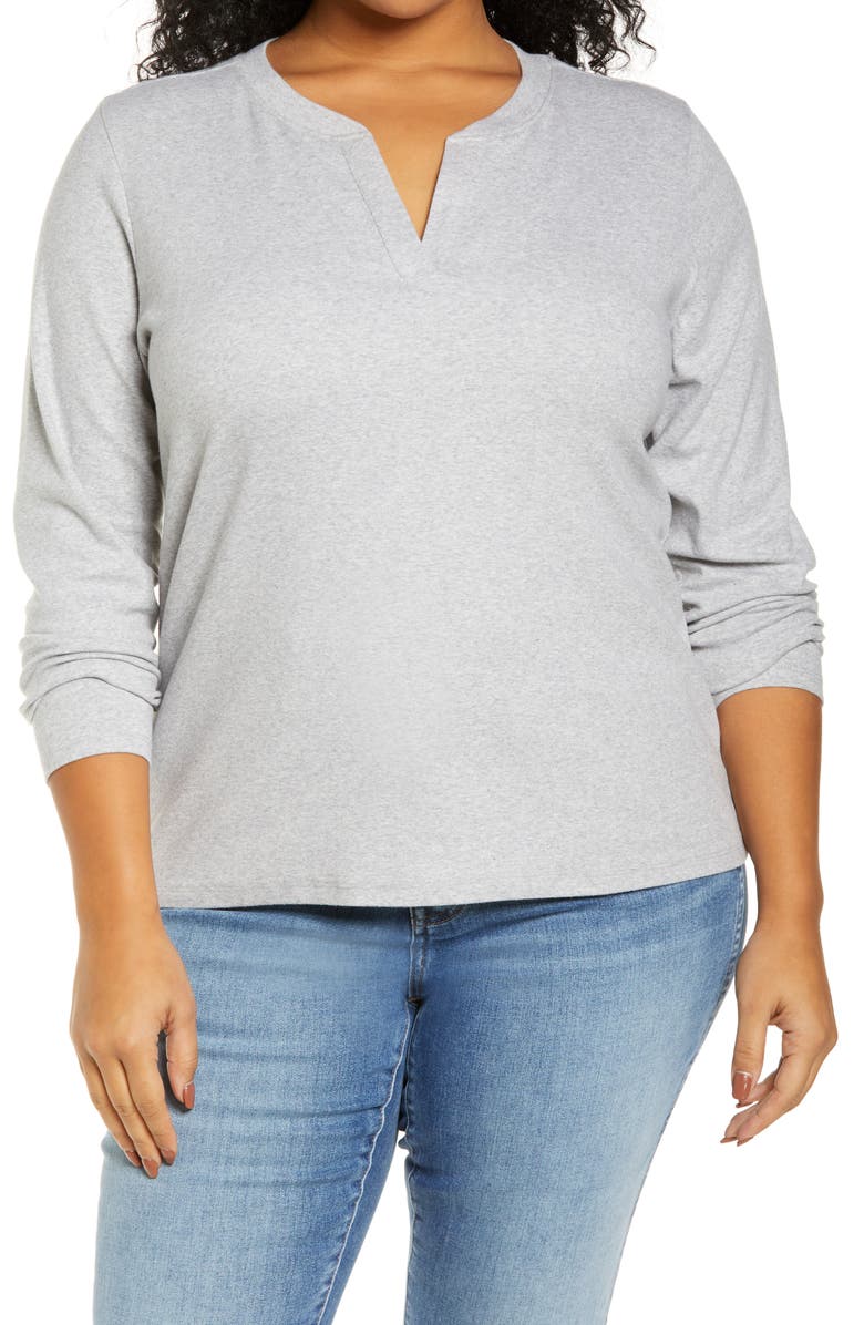 Caslon<sup>®</sup> Split Neck Long Sleeve T-Shirt, Main, color,