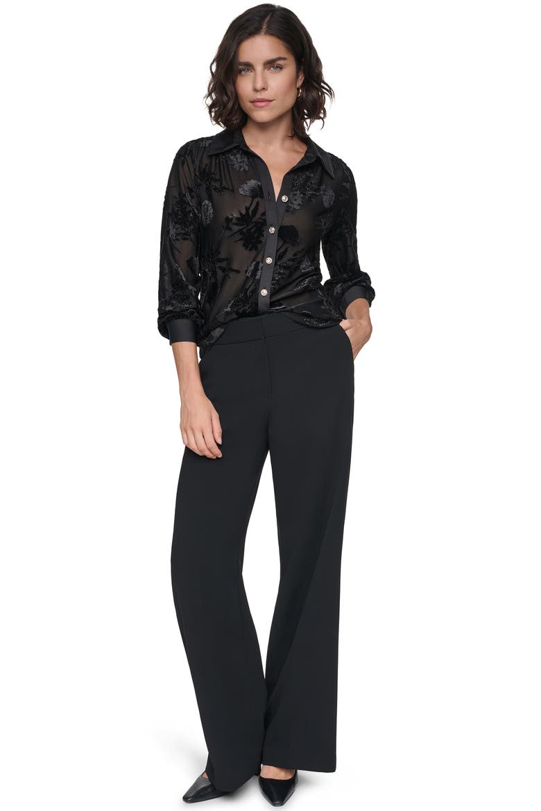 Burnout Velour Button-Up Top, Alternate, color, BLACK