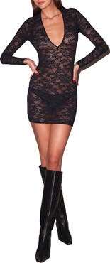 Fleur Du Mal Le Stretch Lace Deep Plunge Mini Dress