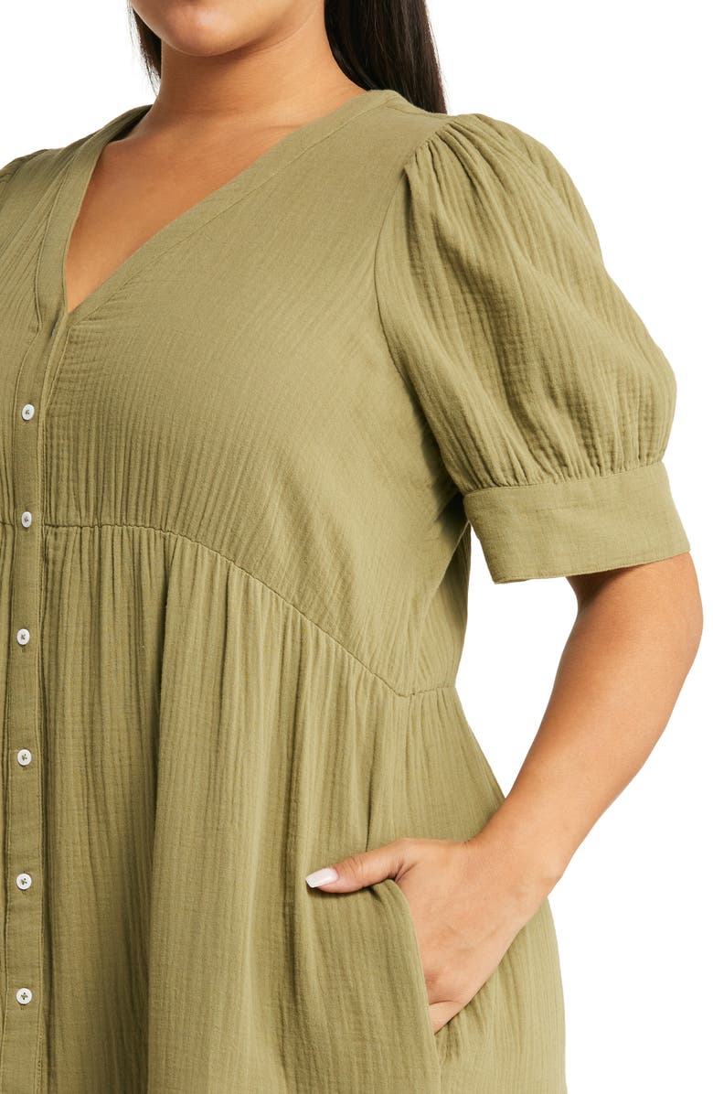 Madewell Lightspun Tiered Button Front Midi Dress, Alternate, color, Tundra