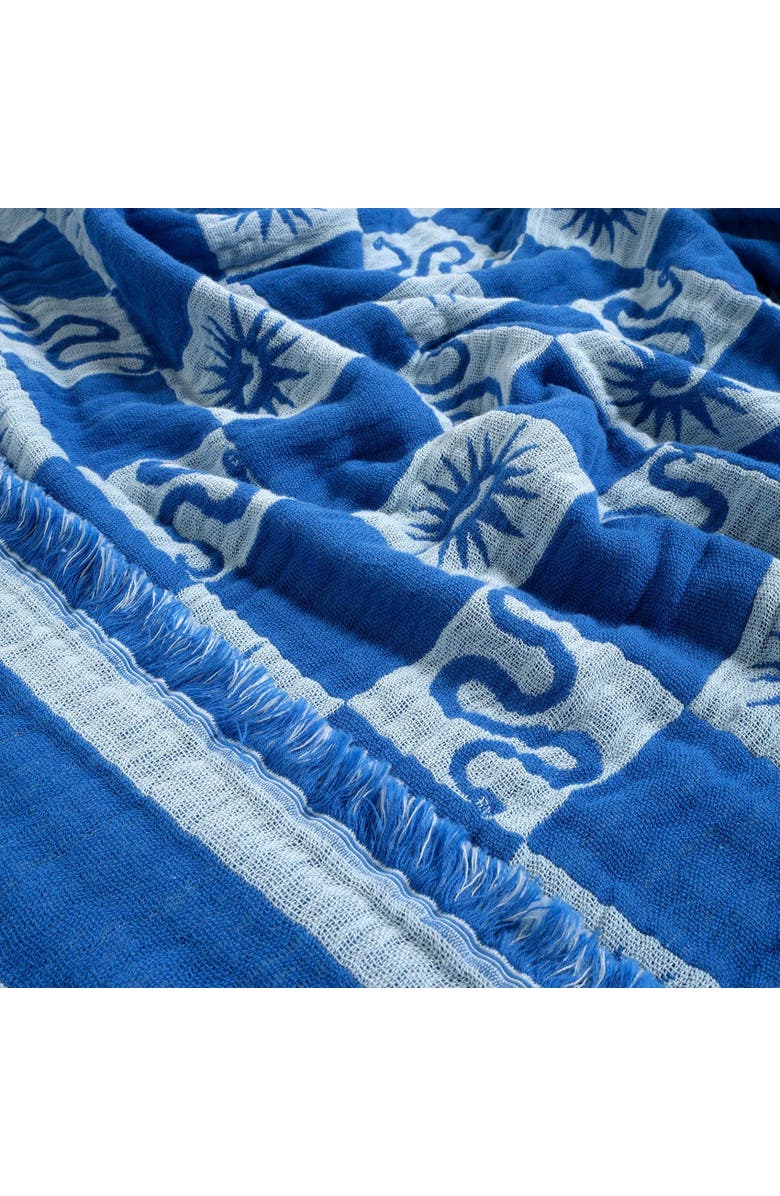 Zsa Zsa Zsu Costa Fringed Geometric Jacquard King Size 100% Cotton Bedspread 102X94 In, Alternate, color, Blue