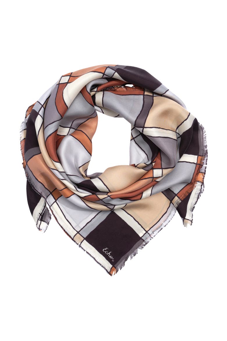 Windowpane Silk Square, Main, color, Silver
