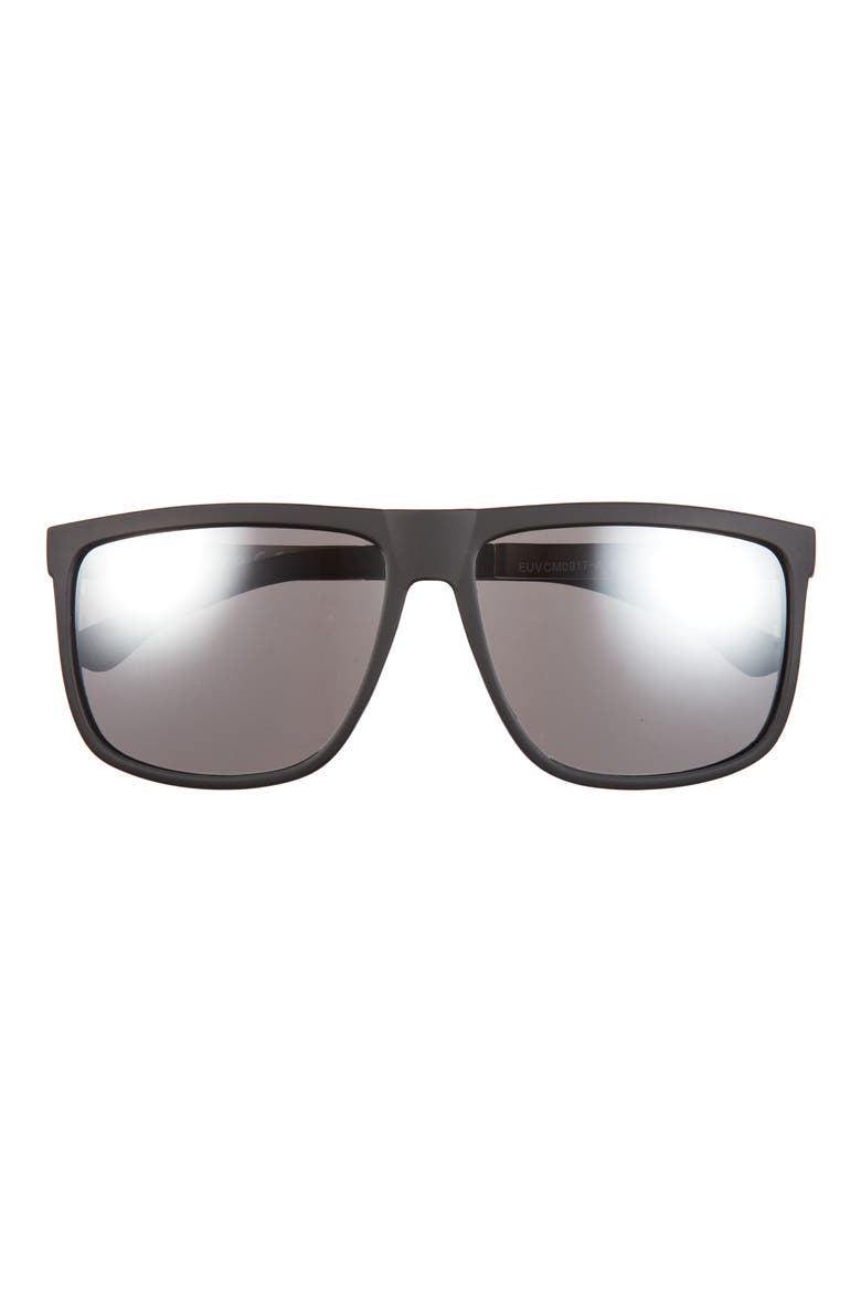 Rubberised Rectangular Sunglasses, Main, color, BLACK