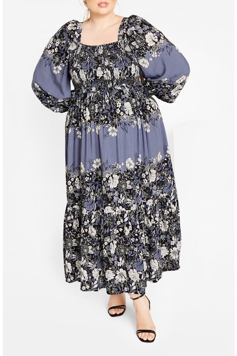 Hattie Floral Print Long Sleeve Maxi Dress, Main, color, NAVY FLORAL