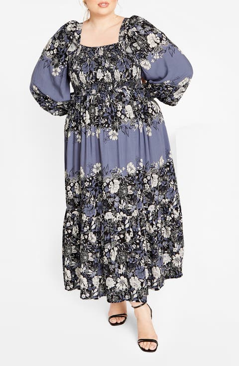 Hattie Floral Print Long Sleeve Maxi Dress (Plus)