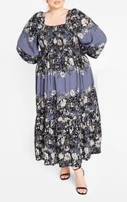 City Chic Hattie Floral Print Long Sleeve Maxi Dress