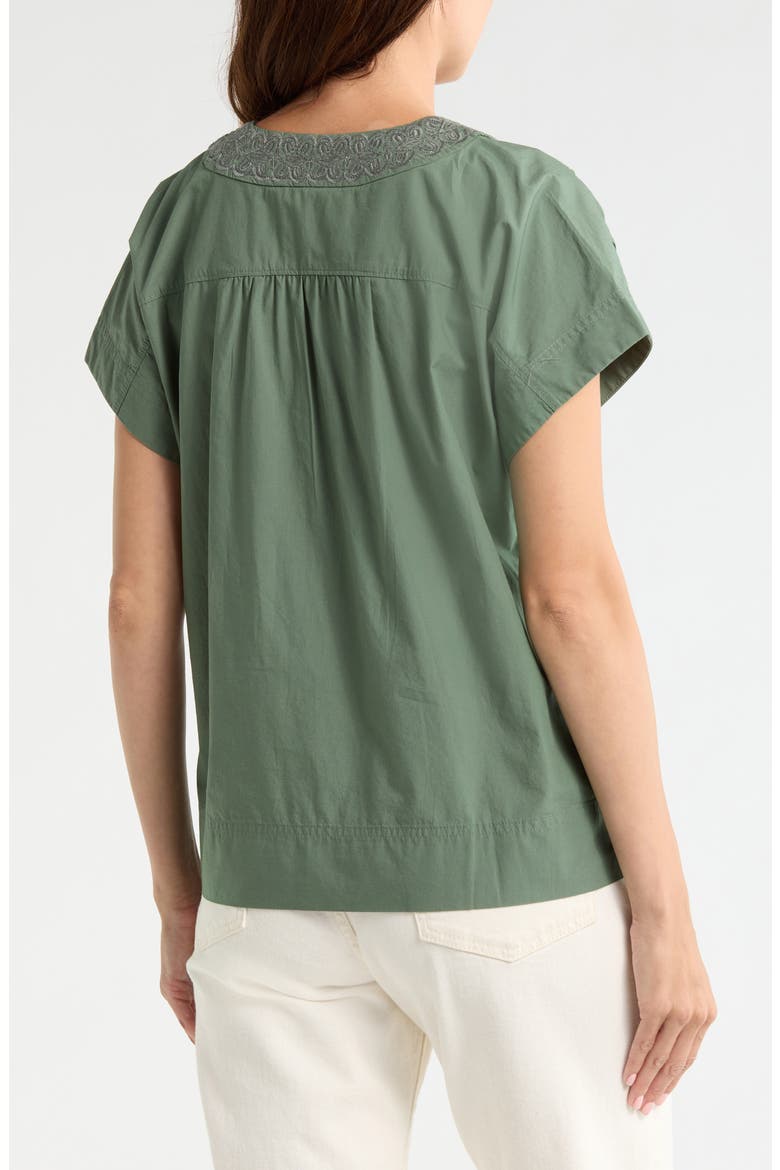 Oceana Isle Embroidered Cotton Popover Top, Alternate, color, DARK JADE