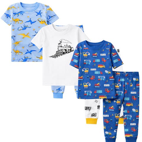 Kids 3 Pack Pajamas Toddlers and Boys Snug Fitted Short Sleeve Sleepwear Sets