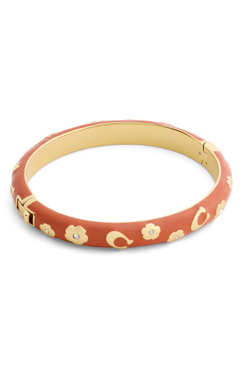 COACH Chubby Floral Enamel Hinged Bangle, Alternate, color, Brown/ Gold