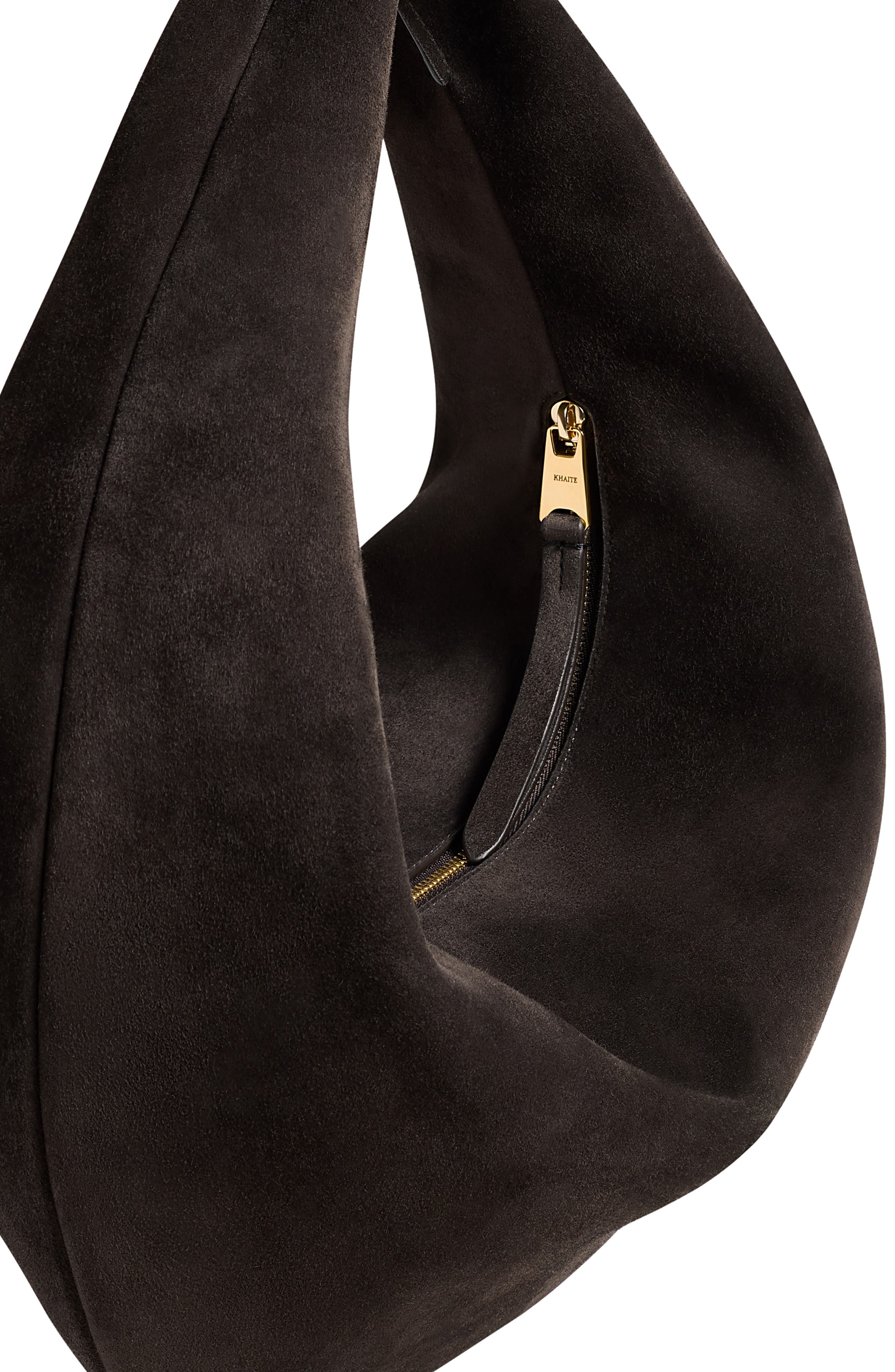 Khaite Medium Olivia Suede Hobo Bag, Alternate, color, Dark Brown
