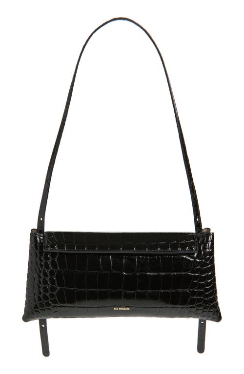 Ree Projects Elieze Croc Embossed Patent Leather Clutch In Black