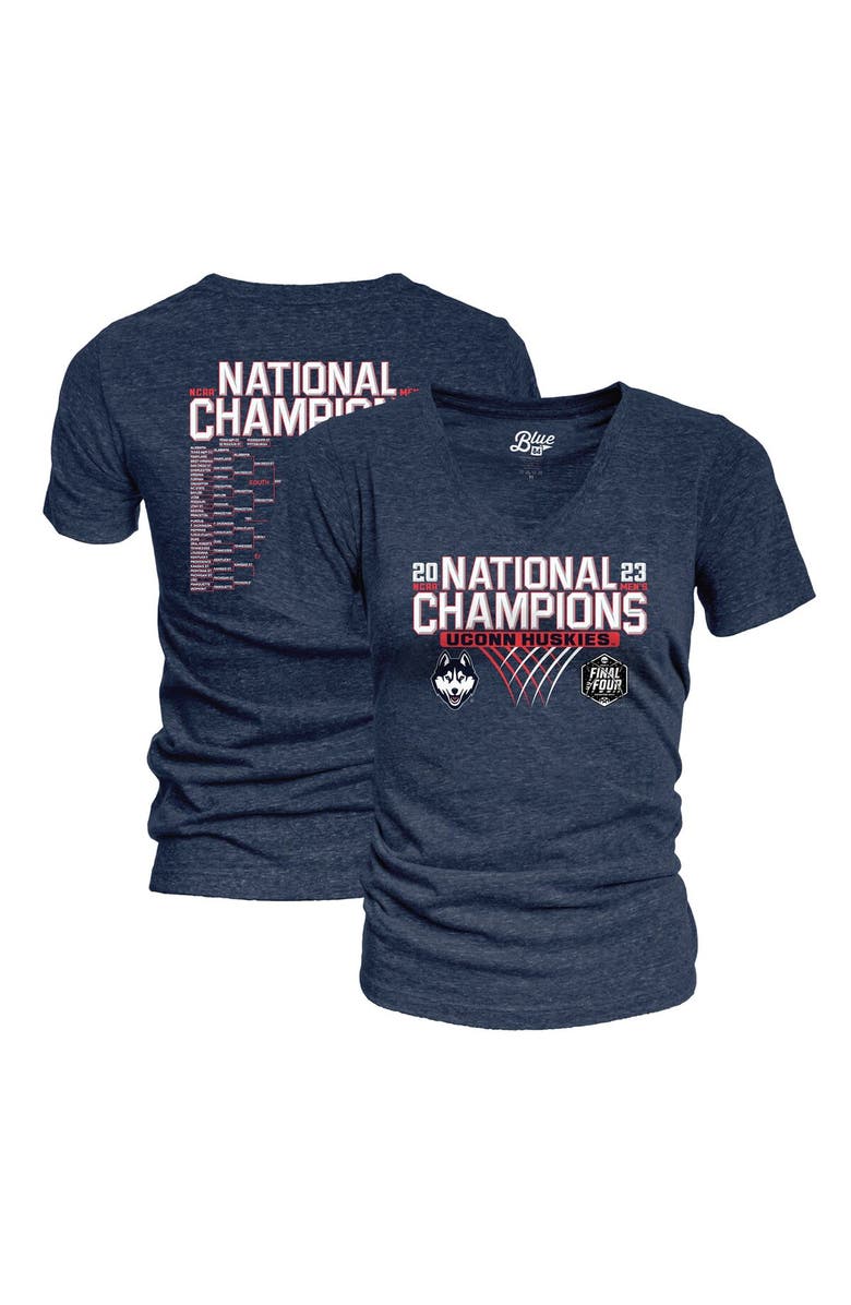 BLUE 84 Women's Blue 84 Navy UConn Huskies 2023 NCAA Men's Basketball National Champions Focus Bracket Tri-Blend V-Neck T-Shirt, Main, color,