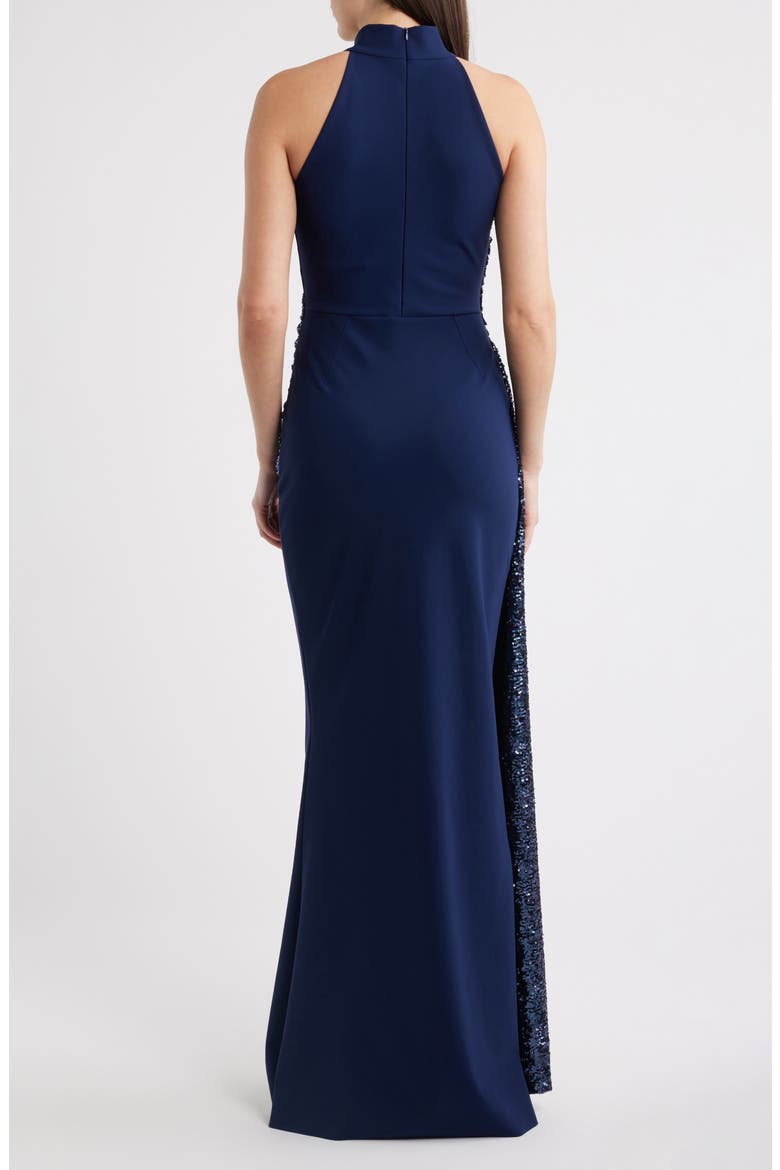 Virgo Sequin Drape Mermaid Gown, Alternate, color, BLUE NOTTE