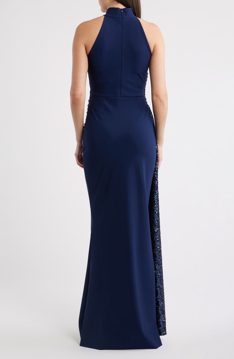 Chiara Boni La Petite Robe Virgo Sequin Drape Mermaid Gown, Alternate, color, Blue Notte